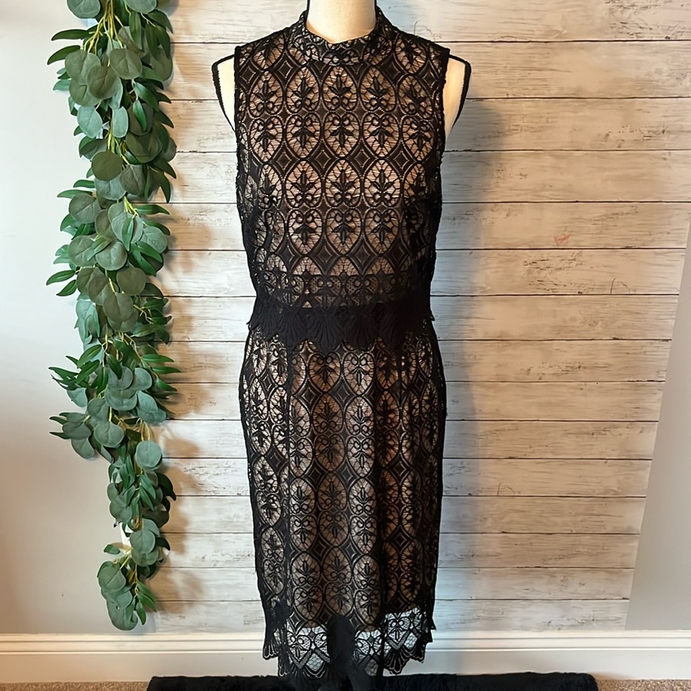 Black, Lace, Tiered Pencil Dress